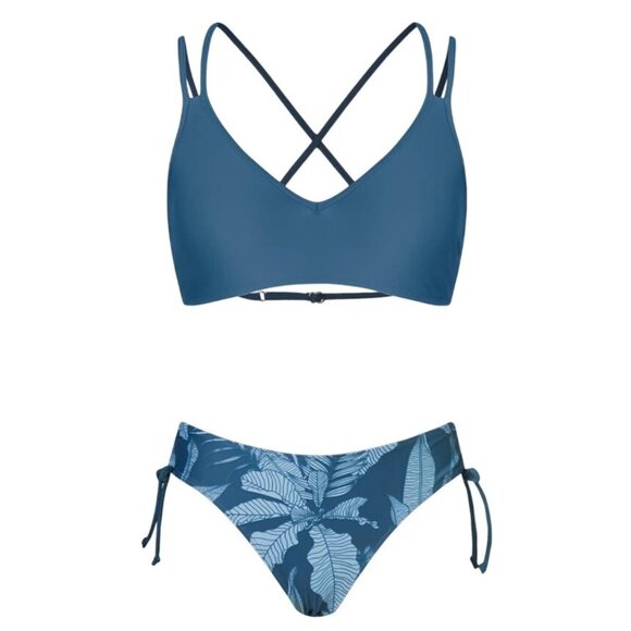 Cupshe Womens  Blue Leaf Print Bikini M Crisscross Back Side Tie Two-Piece Swim - Picture 4 of 9